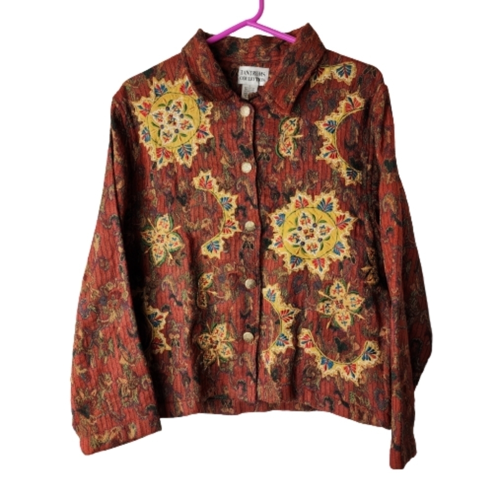 Vintage Tantrums Collection Embroidered Button Down Tapestry Jacket Size Large